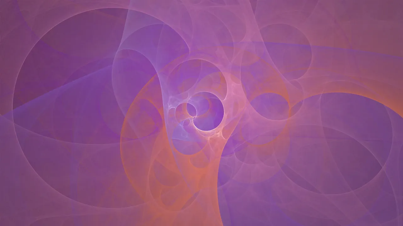 Peach Webs, a fractal flame of overlapping violet and peach filaments, made in Atheria's Flame Creator on macOS