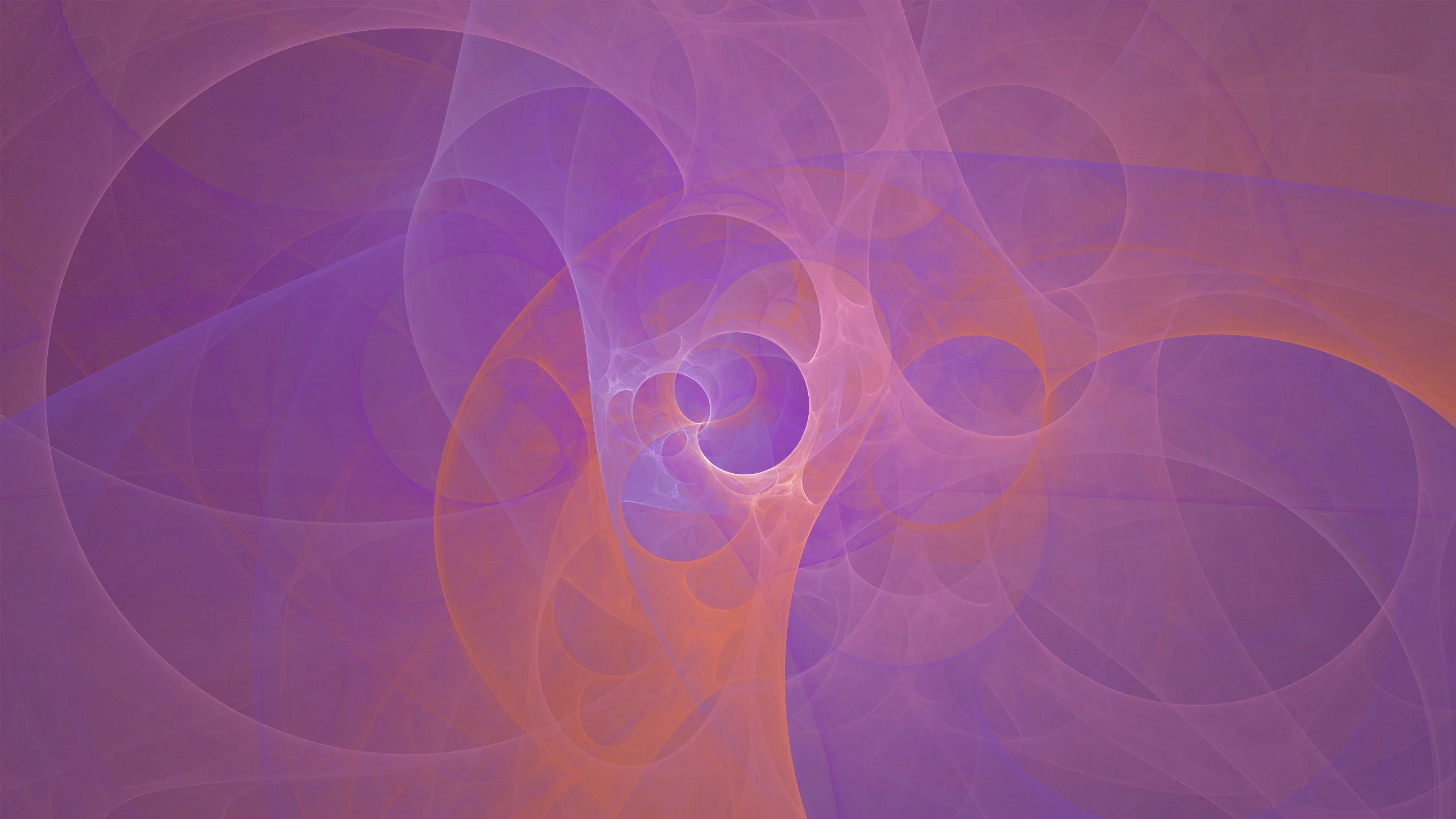 Peach Webs, a fractal flame of overlapping violet and peach filaments, made in Atheria's Flame Creator on macOS